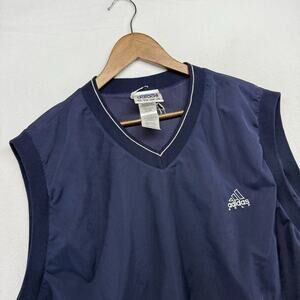 Vintage Adidas Windbreaker Vest Men's 2XL Blue Golf Embroidered Logo Solid 90s